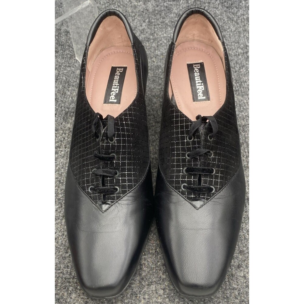 BeautiFeel Joan 7083 Black Leather Suede Net Pumps Women's Size 41 M Oxford Heel - Picture 2 of 14